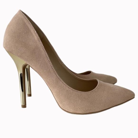 Wild Diva Lounge Tan and Metallic Gold Stilettos Sz 9 - Picture 5 of 10